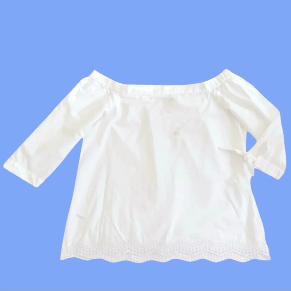 LOFT OUTLET Cotton Off-Shoulder Eyelet Bottom Blouse in White Size Medium - Picture 2 of 8